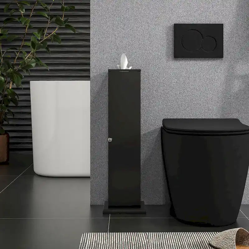 Toilet Paper Cabinet, Small Bathroom Corner Floor Cabinet with Doors and Shelves, Thin Storage Bathroom Organizer