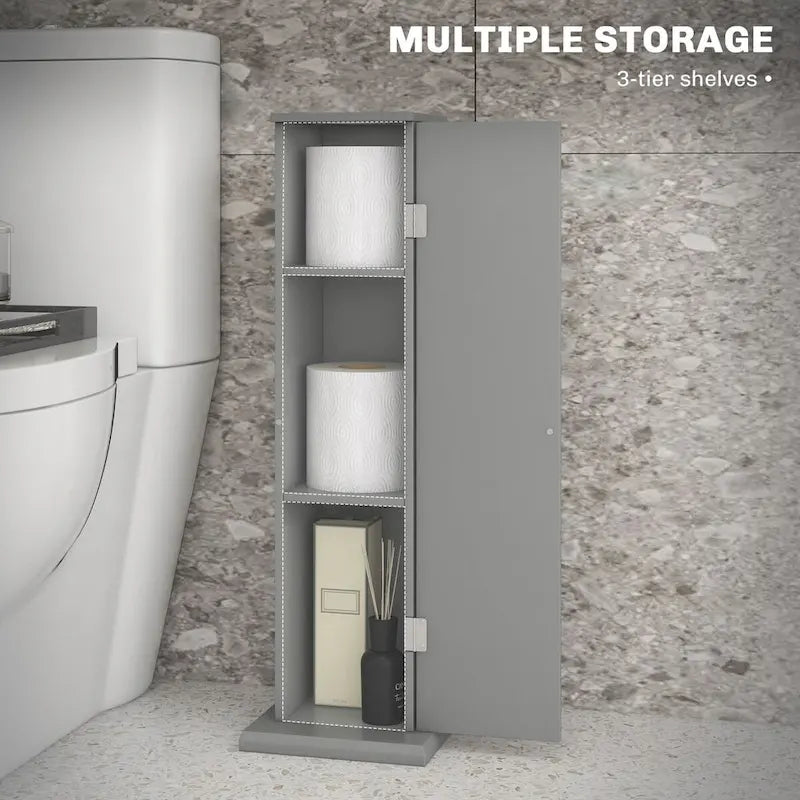 Toilet Paper Cabinet, Small Bathroom Corner Floor Cabinet with Doors and Shelves, Thin Storage Bathroom Organizer