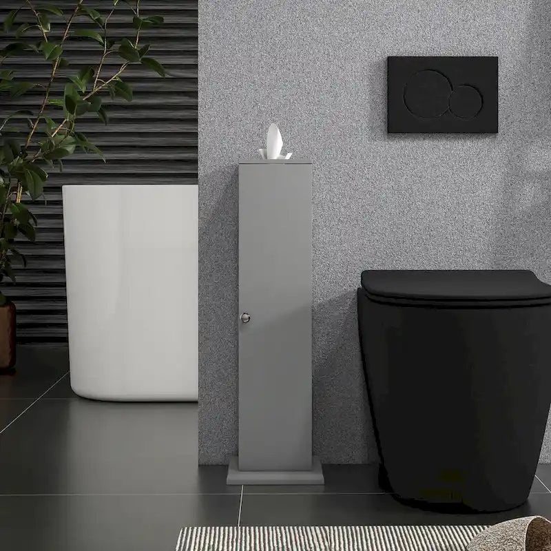 Toilet Paper Cabinet, Small Bathroom Corner Floor Cabinet with Doors and Shelves, Thin Storage Bathroom Organizer