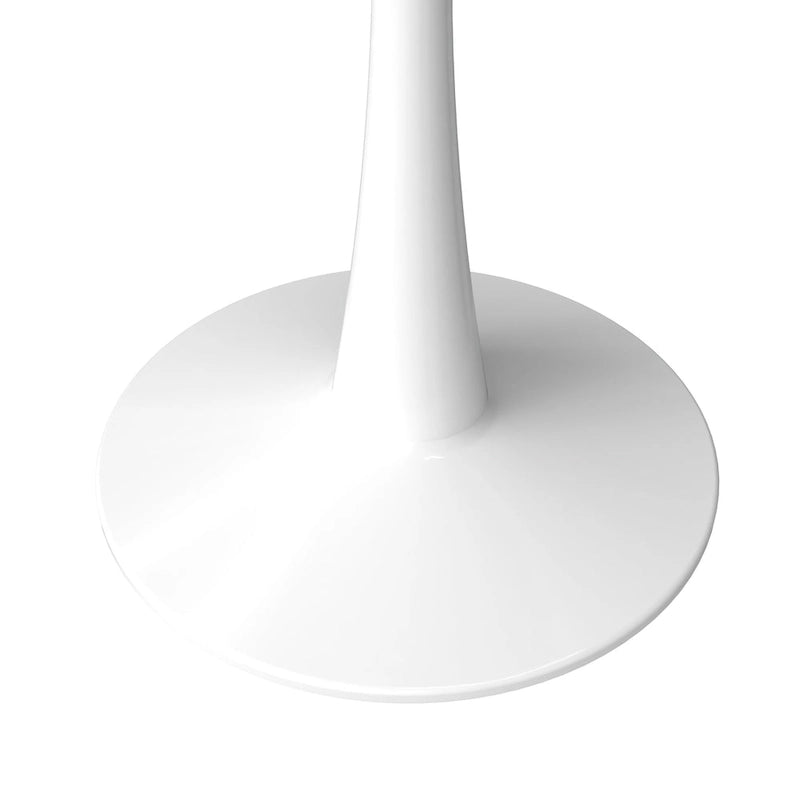Round Dining Table for 4, 35 Sintered Stone Tabletop with White Stainless Steel Pedestal Base