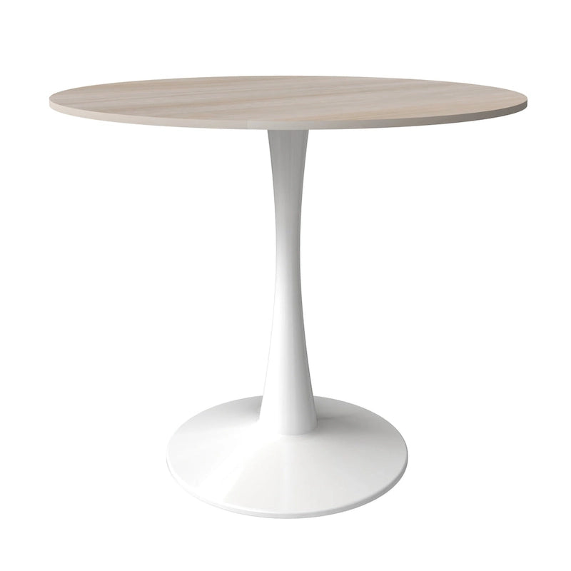 Round Dining Table for 4, 35 Sintered Stone Tabletop with White Stainless Steel Pedestal Base