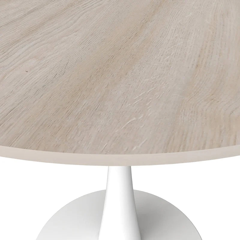 Round Dining Table for 4, 35 Sintered Stone Tabletop with White Stainless Steel Pedestal Base