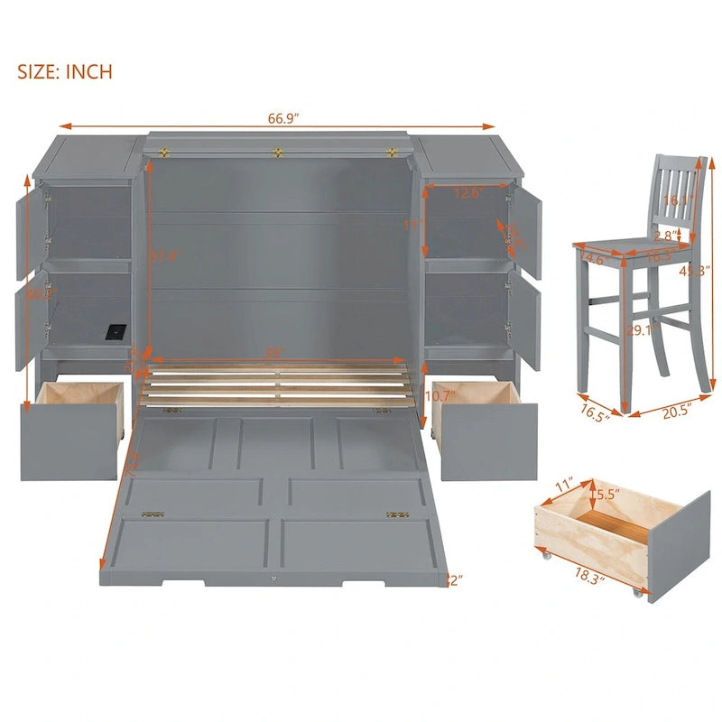 Full Size Murphy Bed with Drawers